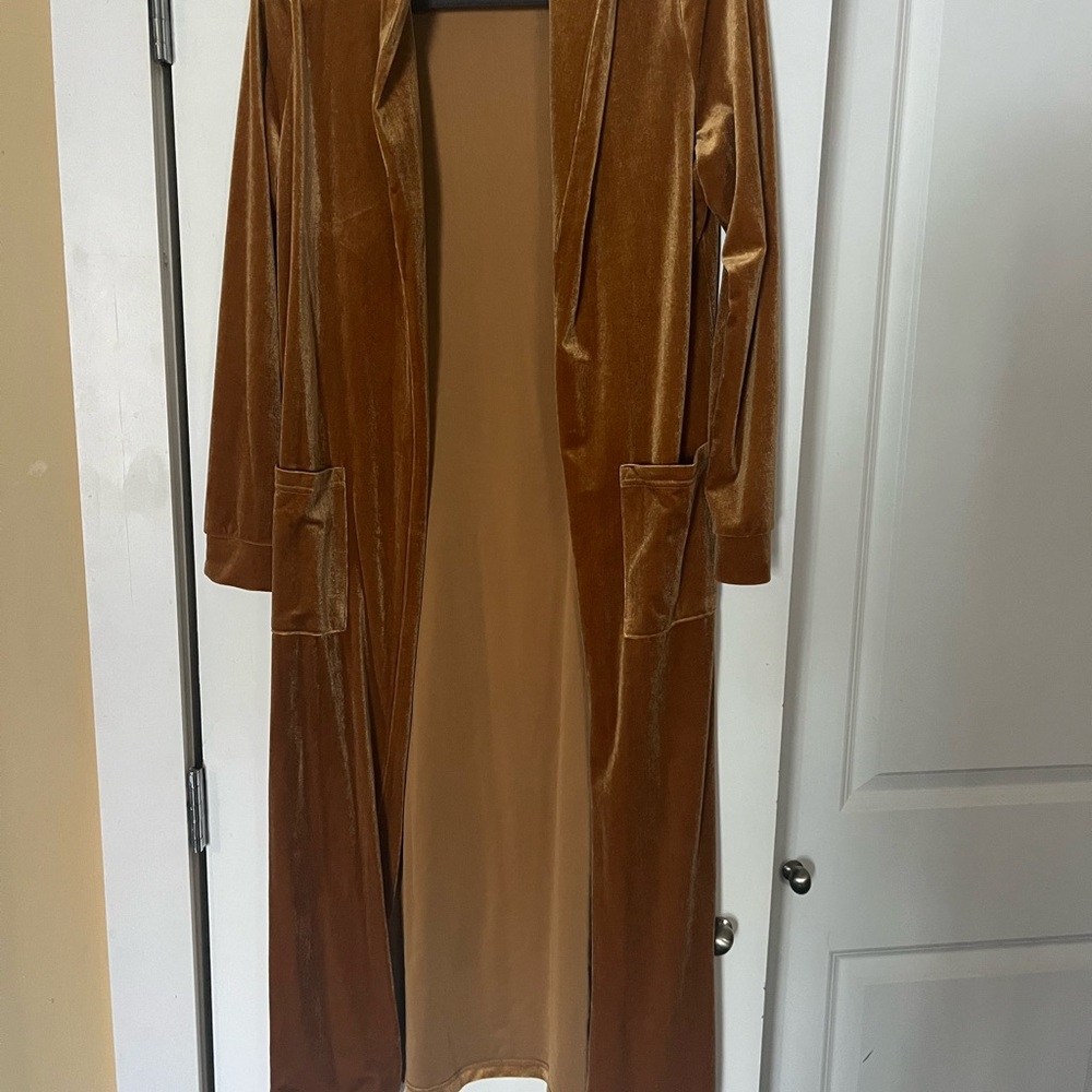 Long Velvet Duster Coat in Rich Golden Tan